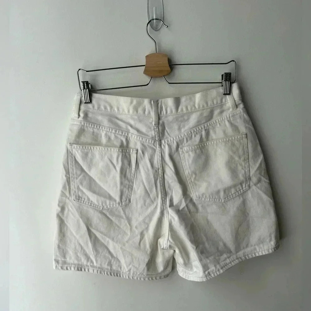 Uniqlo White Denim Shorts High Rise Women 30 Minimal Summer Capsule Classic - Picture 6 of 9